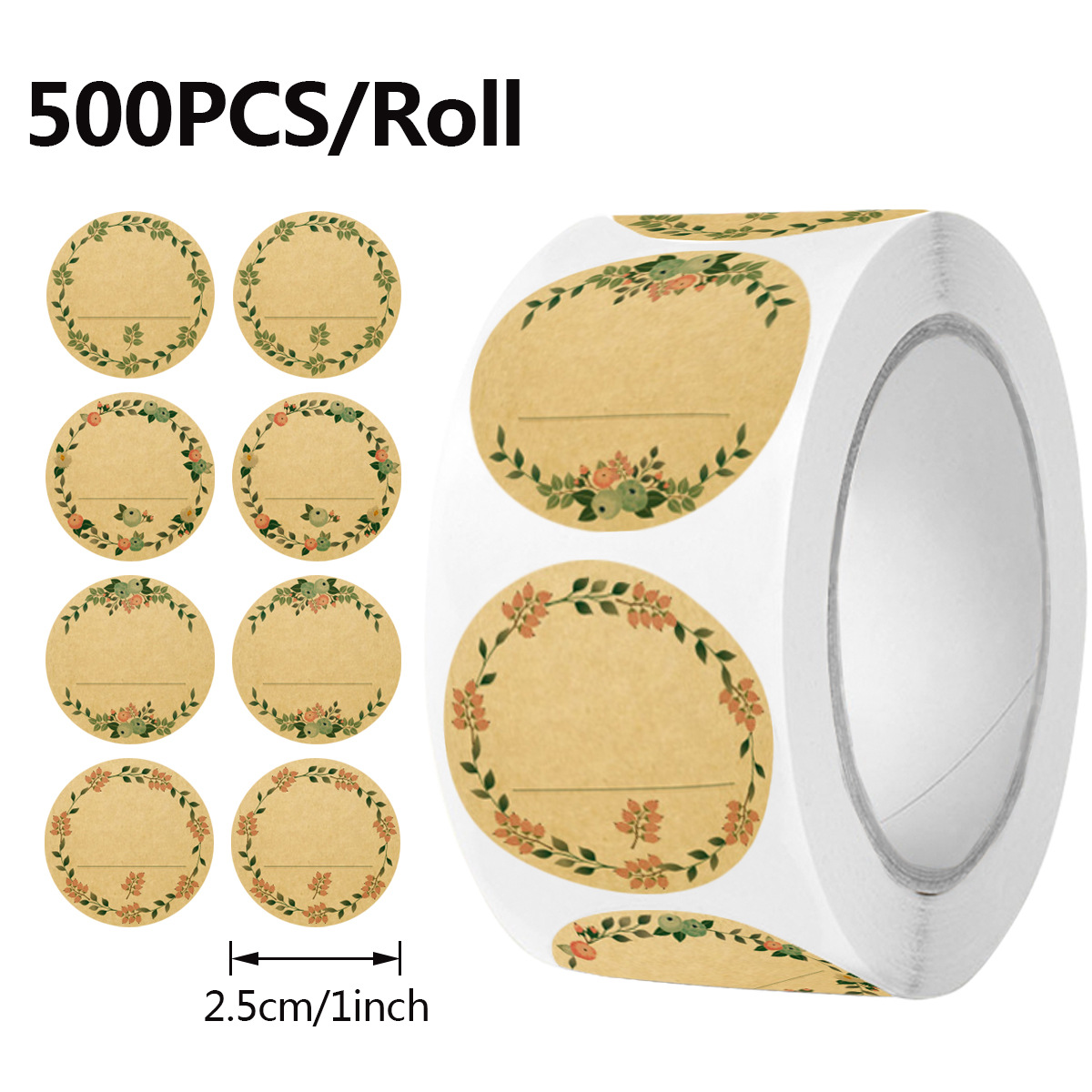 Sticker Label Roll - JCAC 500 Stück/Rolle Blanko Beschreibbare Blumen-Kraftpapier-Aufkleber,