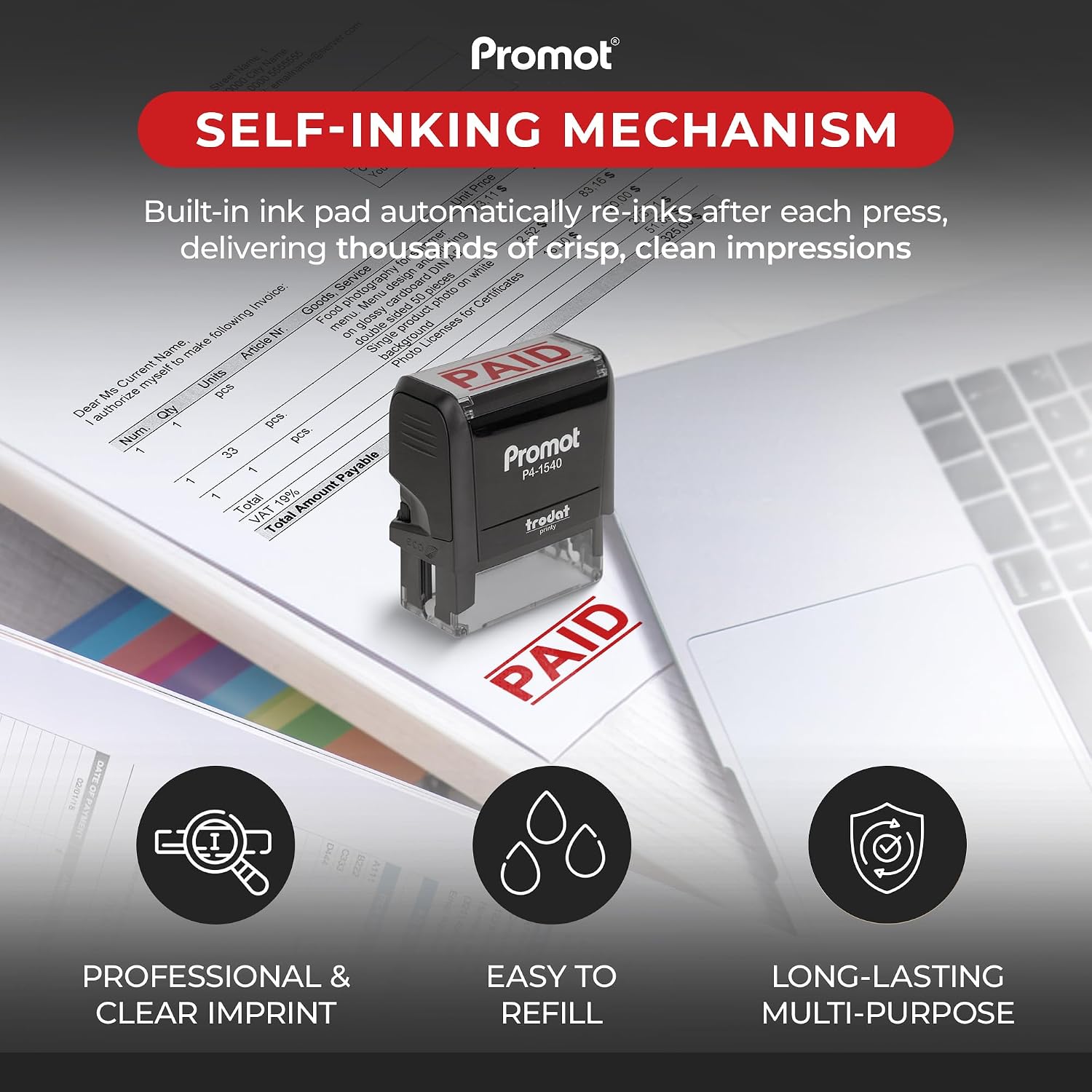 Selbstfärbender Bezahlstempel, – Self Inking Stamp Bewertung und Preis